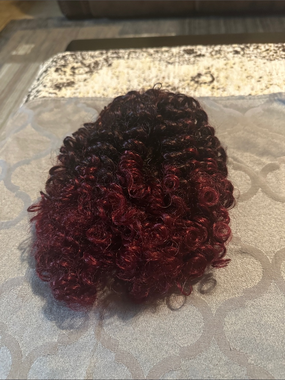 Curly Clip-In Hairpiece in Burgundy Red and black  14 inch scrunchy